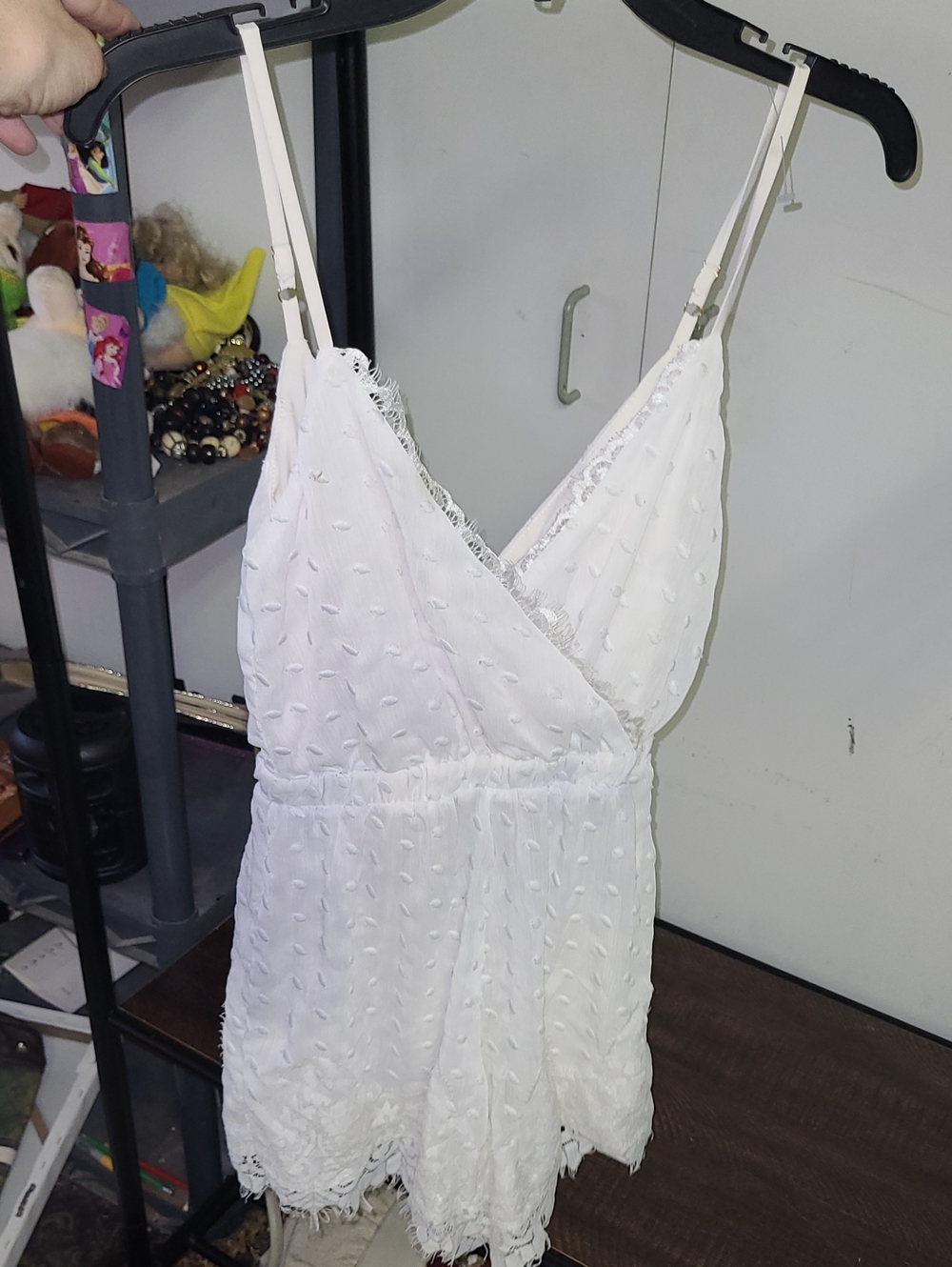 Show Me Your MuMu White Lace-Trim V-Neck Cami Romper